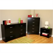 South Shore Maddox Dresser, Chest and Nightstand Set in Pure Black