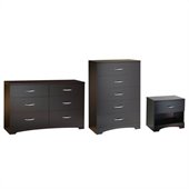 South Shore Back Bay Dresser, Chest and Nightstand Set in Dark Chocolate