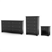 South Shore Breakwater Dresser, Chest and Nightstand Set in Pure Black