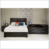 South Shore Mikka Queen Platform Bed 4 Piece Bedroom Set in Black Oak