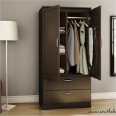 South Shore Acapella Transitional Style Wardrobe Armoire in Chocolate