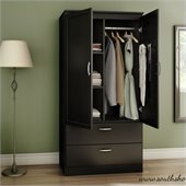 South Shore Acapella Transitional Style Wardrobe Armoire in Pure Black