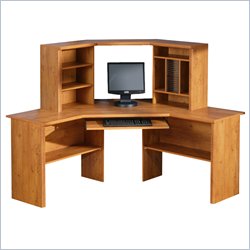South Shore Prairie Home Office Corner Wood Computer Desk with Hutch in Country Pine
