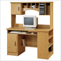 South Shore Park Collection Wood Computer Desk with Hutch in Honey Oak