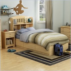 South Shore Newton Kids Twin Wood Mates Storage Bed 3 Piece Bedroom Set in Natural Maple