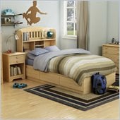 South Shore Newton Kids Twin Wood Mates Storage Bed 3 Piece Bedroom Set in Natural Maple