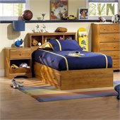 South Shore Amesbury Kids Twin Wood Captain's Bed 3 Piece Bedroom Set in Country Pine
