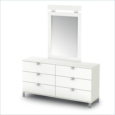 South Shore Affinato Dresser and Mirror Set in White