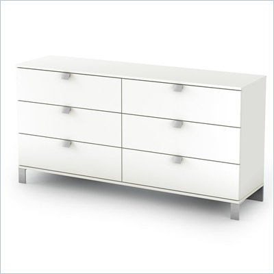South Shore Affinato Kids 6 Drawer Double Dresser in Pure White Finish