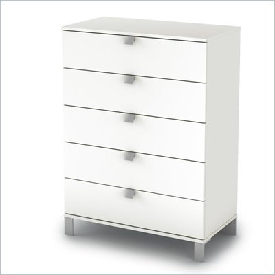 South Shore Affinato 5 Drawer Chest in Pure White Finish