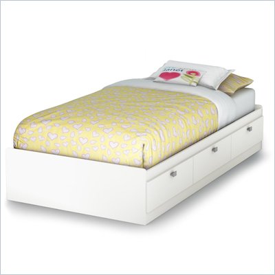 South Shore Affinato Twin Mates Storage Bed Frame Only in Pure White Finish