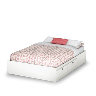 South Shore Affinato Full Mates Storage Bed Frame Only in Pure White Finish