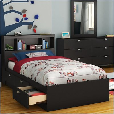 South Shore Affinato Twin Mates Storage Bed Frame Only in Solid Black Finish