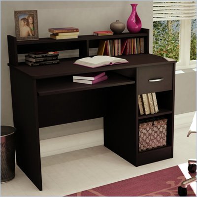 South Shore Axess Small Wood Computer Desk with Hutch in Chocolate