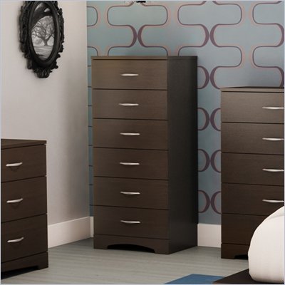 South Shore Back Bay Single 6 Drawer Lingerie Chest in Chocolate Finish