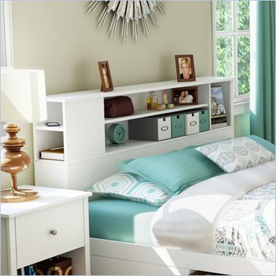 South Shore Breakwater Full / Queen Bookcase Headboard in Pure White Finish