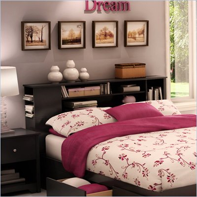 South Shore Breakwater Full/Queen Bookcase Headboard in Pure Black