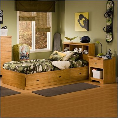 South Shore Brinley Kids Twin Wood Captain's Bed 3 Piece Bedroom Set in Florence Maple