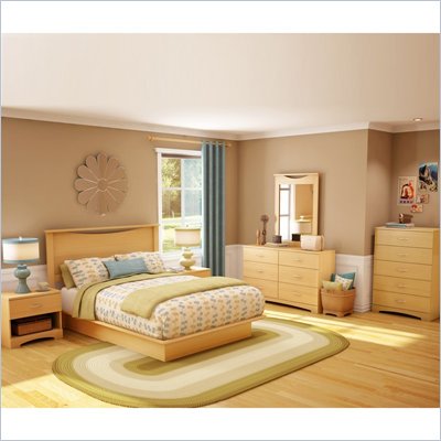 South Shore Copley Wood Panel Headboard 4 Piece Bedroom Set in Natural Maple