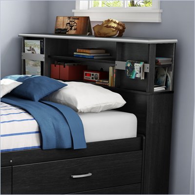 South Shore Cosmos Full Bookcase Headboard in Black Onyx