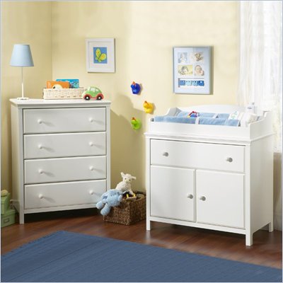 South Shore Cotton Candy 4 Drawer Chest and Compact Changing Table Set in Pure White Finish