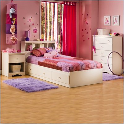 South Shore Crystal White Kids Twin Wood Captain's Storage Bed 3 Piece Bedroom Set