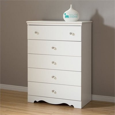 South Shore Crystal Kids 5 Drawer Chest in Pure White Finish