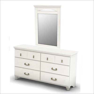 South Shore Dover Dresser and Mirror Set in White Wash