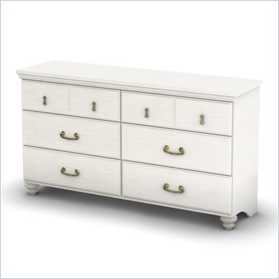 South Shore Dover 6 Drawer Double Dresser in White Wash Finish