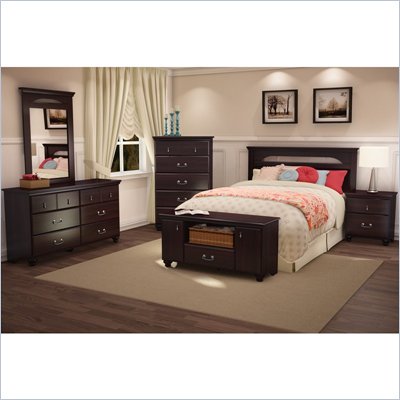 South Shore Dover Full/Queen Panel Headboard 3 Piece Bedroom Set in Dark Mahogany Finish