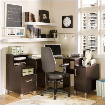 Computer Desk  Office on Shore Element Home Office Corner Computer Desk In Chocolate Finish