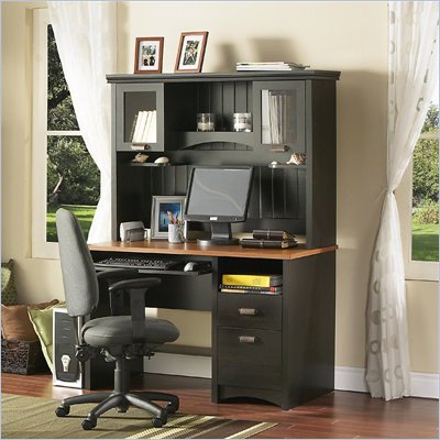 South Shore Gascony Collection Computer Desk with Hutch in Ebony