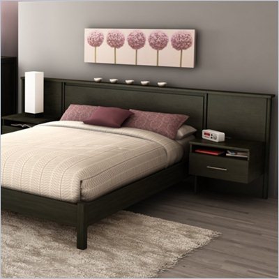 South Shore Gravity Queen Platform Bed and Headboard/Nightstand Kit in Ebony Finish