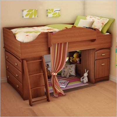 South Shore Imagine Kids Loft Bed 3 Piece Bedroom Set in Morgan Cherry Finish