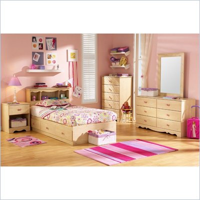 South Shore Lily Rose Kids Twin Bookcase Storage Bed Set in Pine Finish