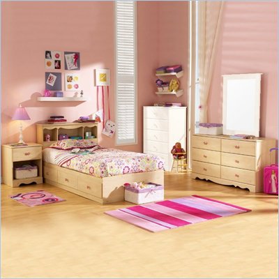 South Shore Lily Rose Kids Twin Wood Captain's Bed 4 Piece Bedroom Set in Romantic Pine