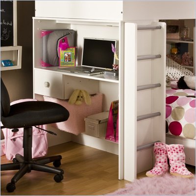 South Shore Logik Wood Loft Desk with Hutch in Pure White
