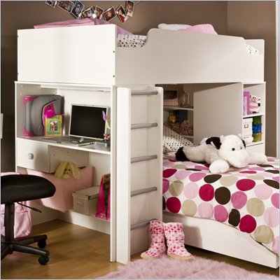 South Shore Logik Pure White Loft Top Bunk and Ladder