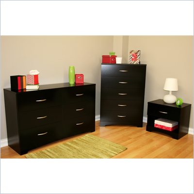 South Shore Maddox Dresser, Chest and Nightstand Set in Pure Black