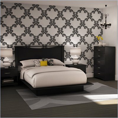 South Shore Maddox Full/Queen Platform Bed Set in Pure Black Finish