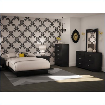 South Shore Maddox Full/Queen Black Wood Platform Bed 5 Piece Bedroom Set