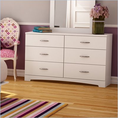 South Shore Maddox 6 Drawer Double Dresser in Pure White Finish