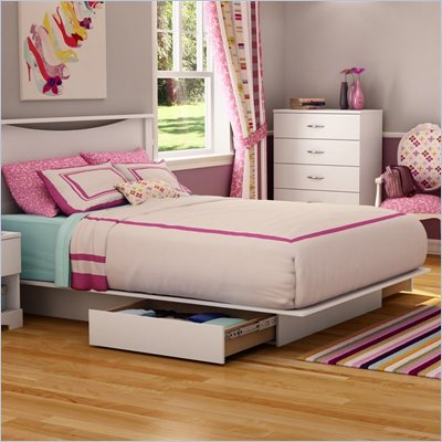 South Shore Maddox Full / Queen Storage Platform Bed Frame Only in Pure White Finish