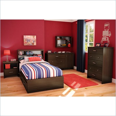 South Shore McLaren 6 Piece Twin Bookcase Bedroom Set in Mocha