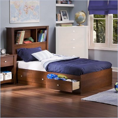 South Shore Mika Classic Cherry Kids Twin Wood Bookcase Bed 4 Piece Bedroom Set