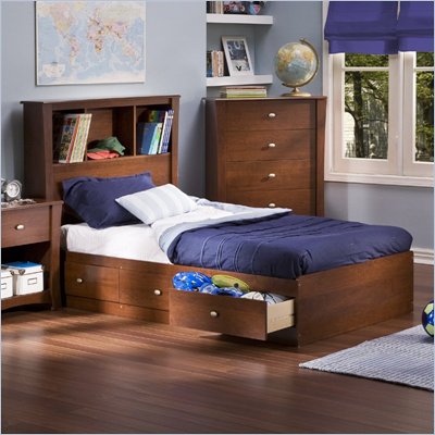 South Shore Mika Kids Twin Bookcase Storage Bed Set in Classic Cherry Finish