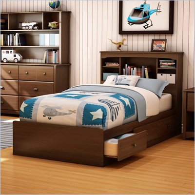 South Shore Nathan Kids Twin Mates Storage Bed Frame Only in Cherry Finish