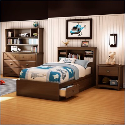 South Shore Nathan Kids Twin Mates Bed 4 Piece Bedroom Set in Sumptuous Cherry Finish