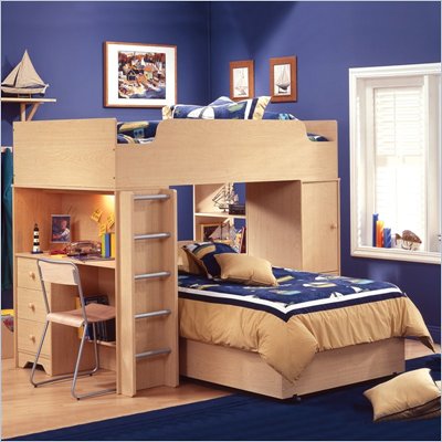 South Shore Newton L-shaped Wood Twin Over Twin Loft Bunk Bed in Natural Maple Finish