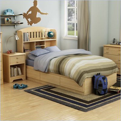South Shore Newton Kids Twin Wood Mates Storage Bed 3 Piece Bedroom Set in Natural Maple